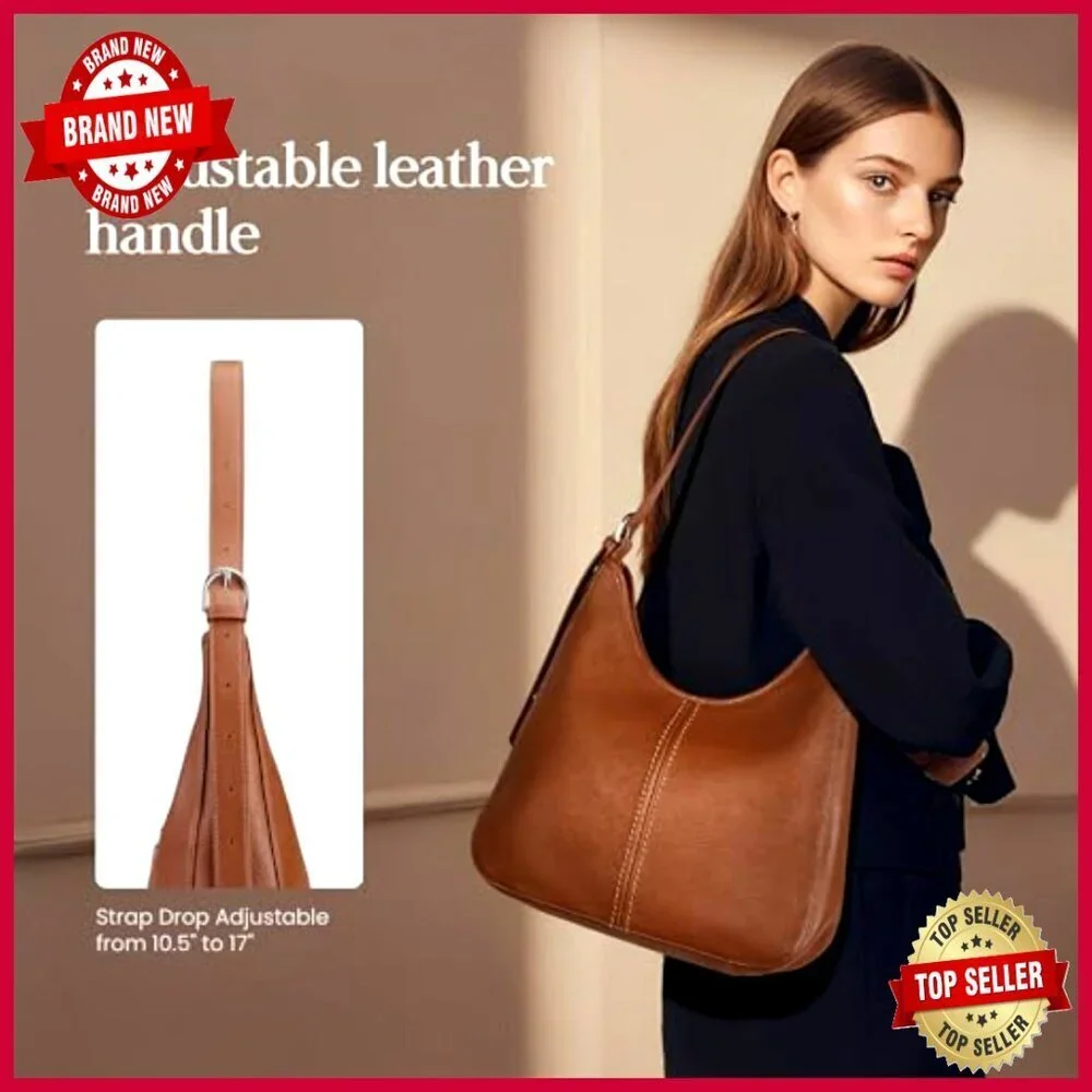 Genuine Leather Hobo Shoulder Bag Adjustable Strap Medium Size